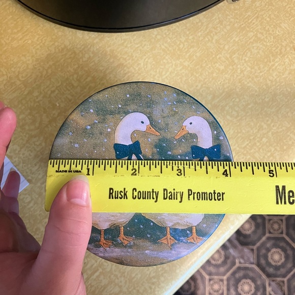 Goose with Blue Ribbon Patterned Tin Container - Picture 2 of 4